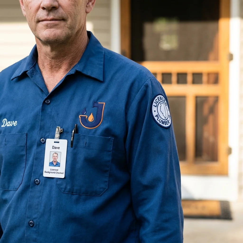 Licensed plumber showing ID badge in Tobaccoville, NC