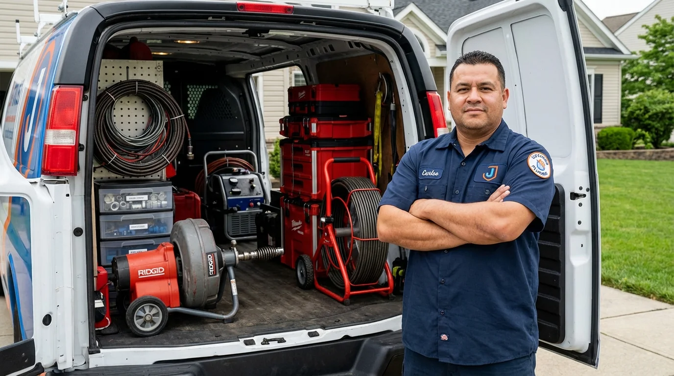 Professional drain cleaning equipment and Johns Plumbing LLC plumber in Tobaccoville