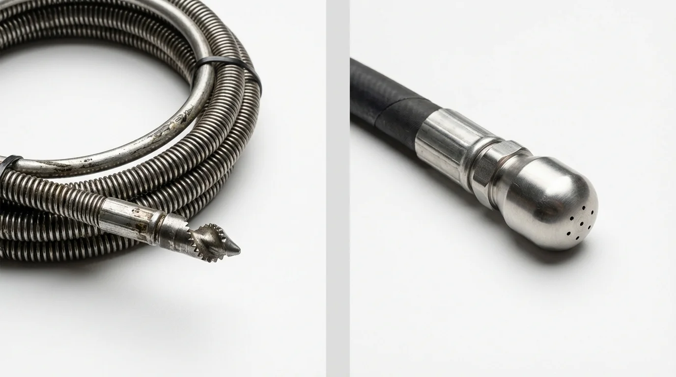 Drain snake cable and hydro jetting nozzle used for drain cleaning in Tobaccoville, NC