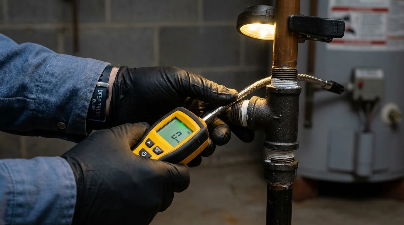 Gas leak detection with electronic sniffer by Johns Plumbing LLC in Tobaccoville