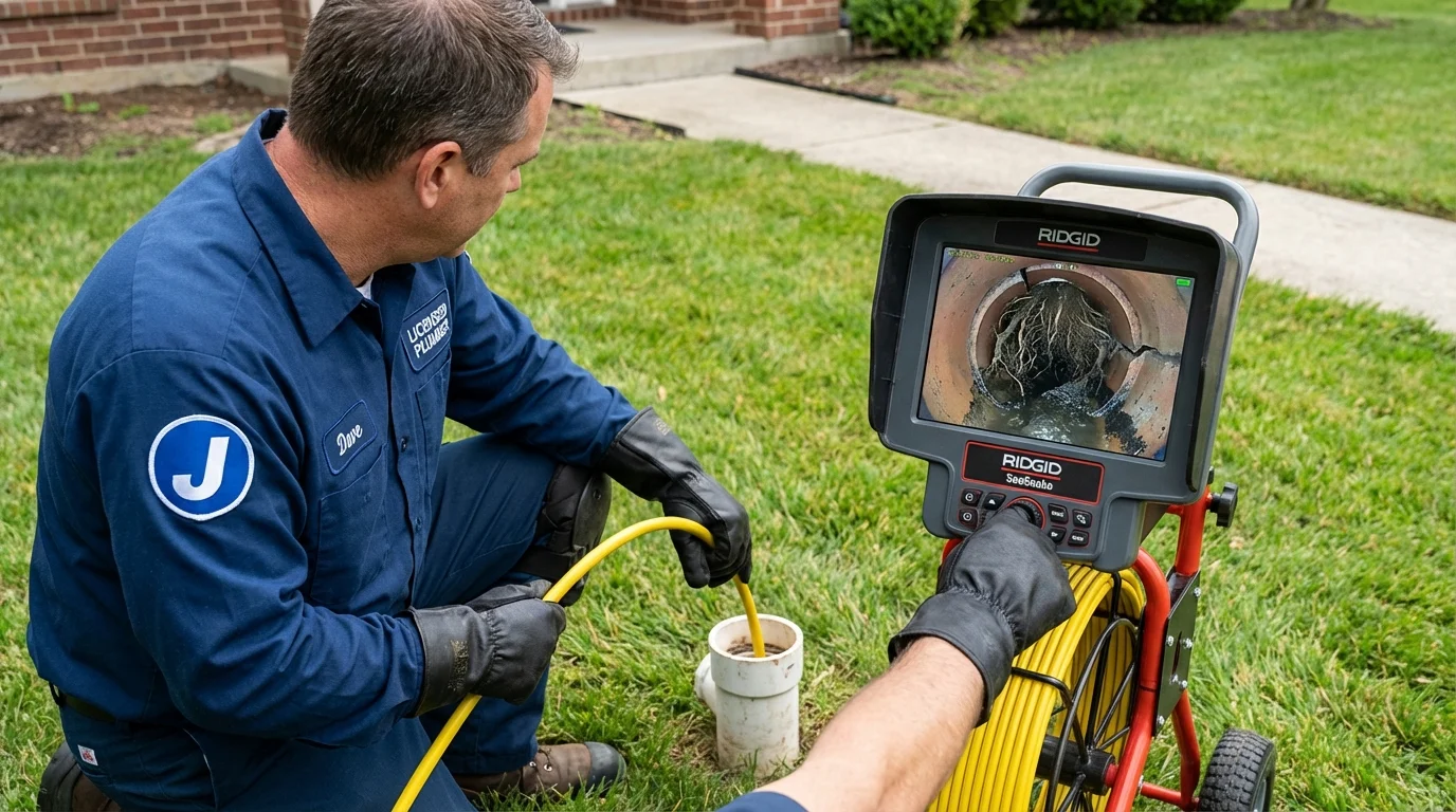 Sewer camera inspection being performed by Johns Plumbing LLC in Tobaccoville