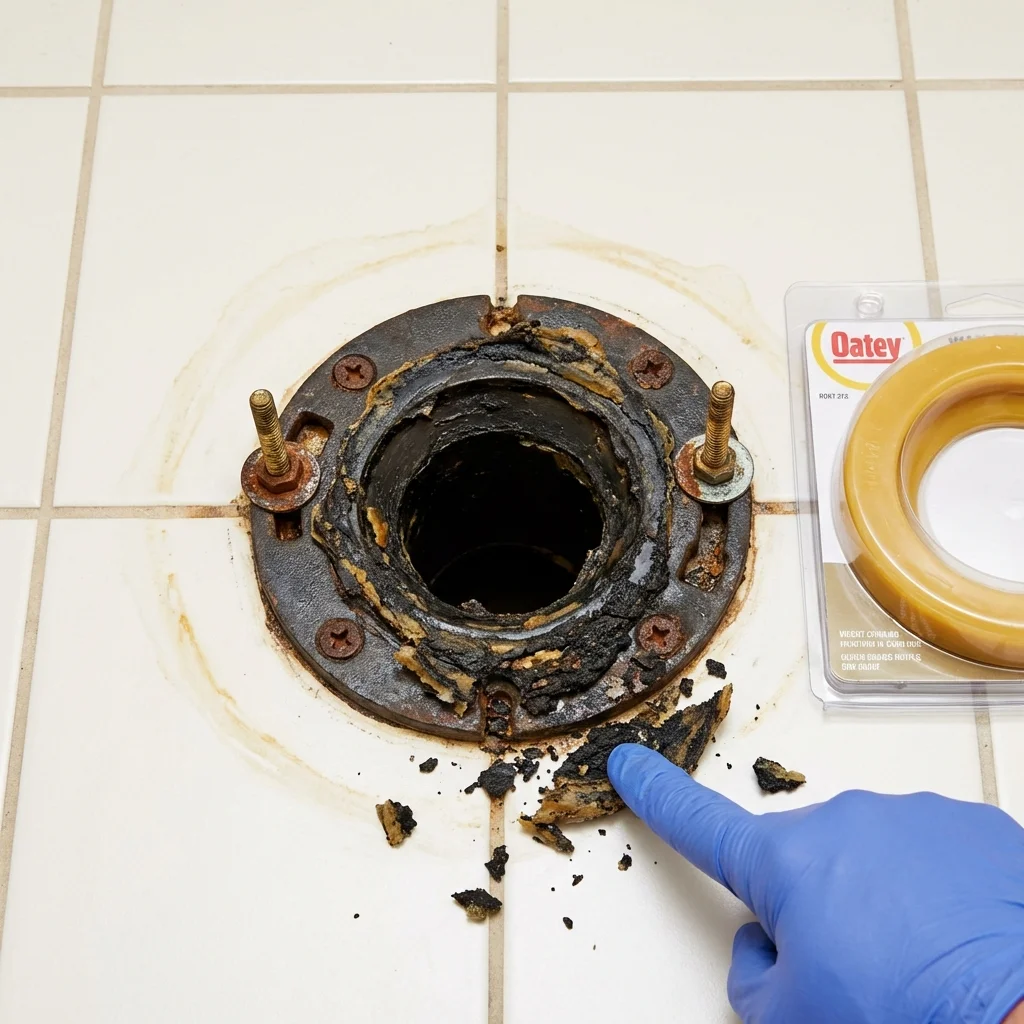 Failed wax ring showing water seepage at the base of a toilet in a Tobaccoville, NC home