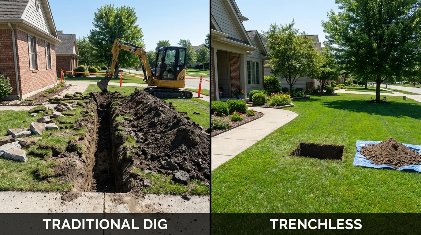 Trenchless sewer repair with minimal yard damage versus traditional excavation in Tobaccoville, NC